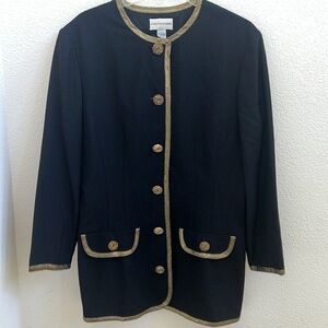 VINTAGE FINE FEATHERS BLACK/GOLD LING BLAZER SZ 14